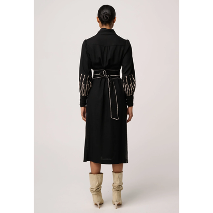 Once Was - Edith Embroidered Midi Dress | Black