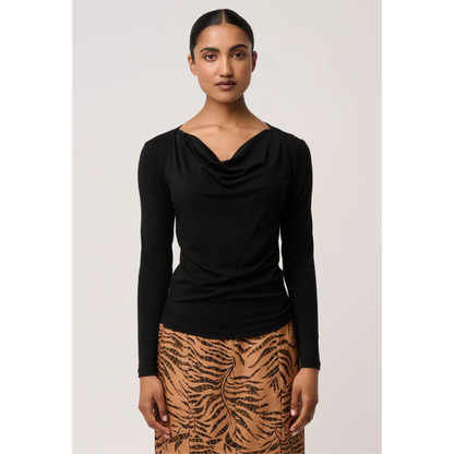 Once Was - Milda Cowl Neck Top |Black