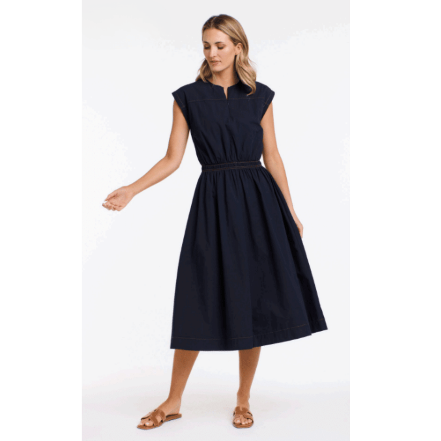 Cooper Contrast Stitch Dress | Navy