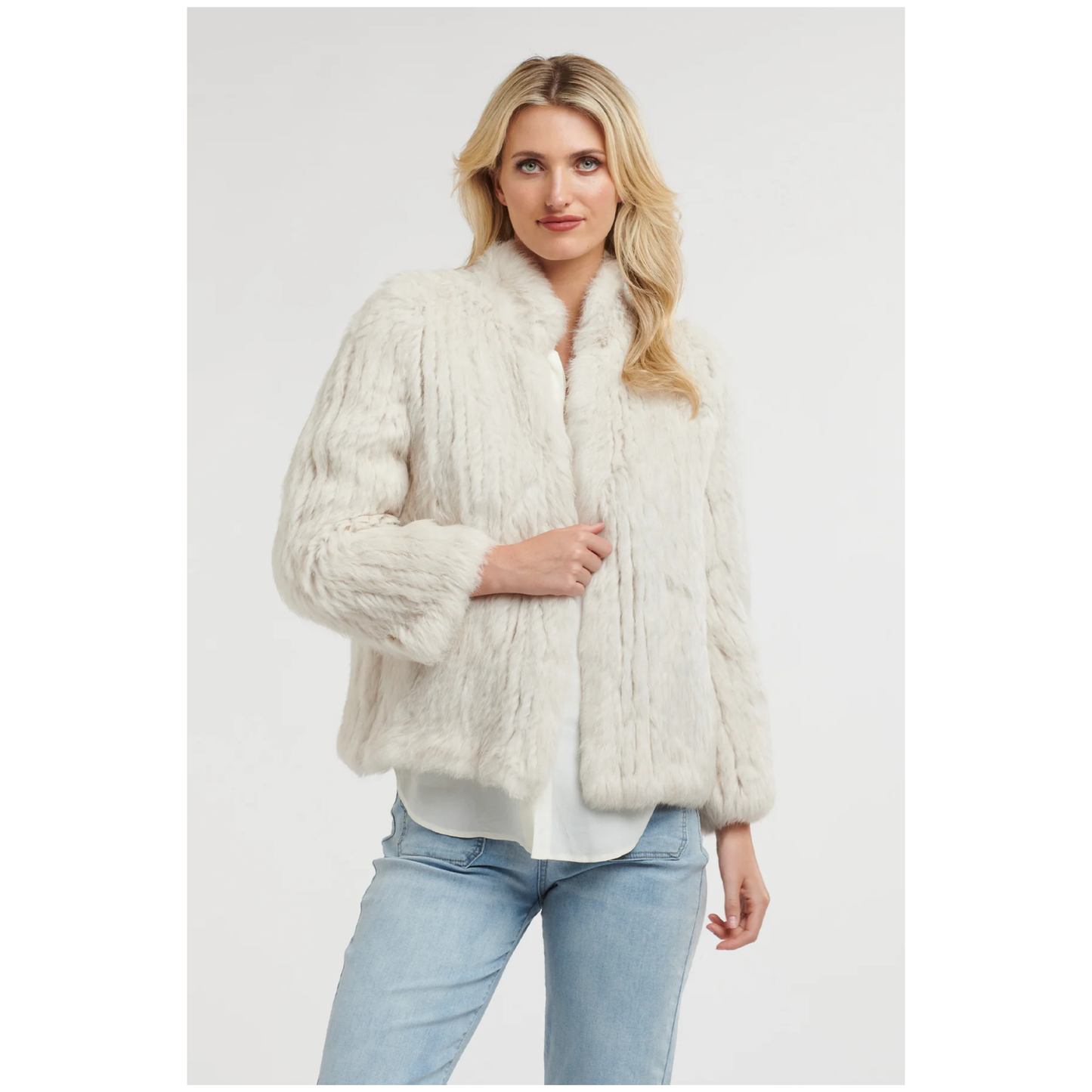 Garbo High Neck Fur Jacket | Chalk