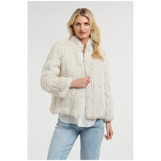 Garbo High Neck Fur Jacket | Chalk