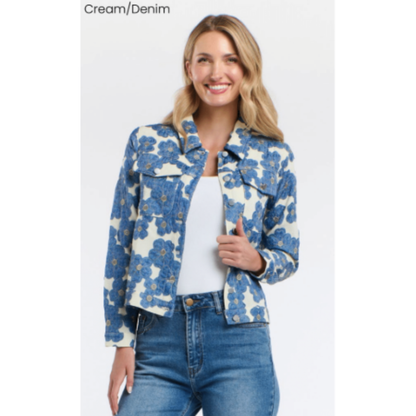Denim Daisy Jacket | Cream/Denim