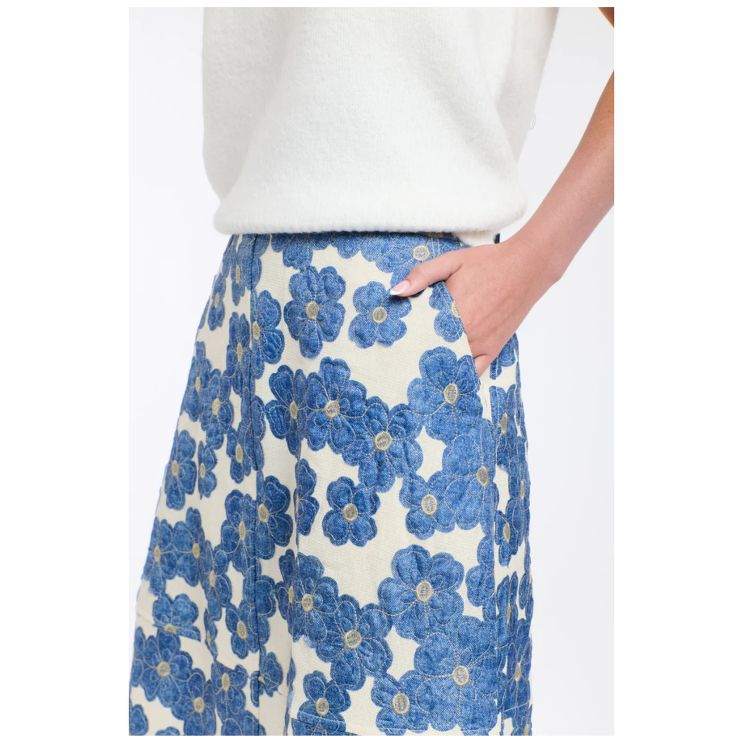 Daisy Denim Skirt | Cream/Denim