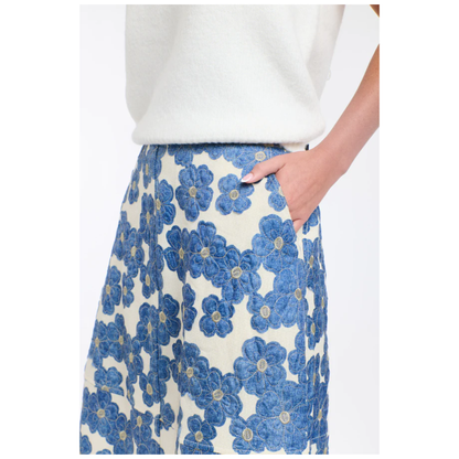 Daisy Denim Skirt | Cream/Denim