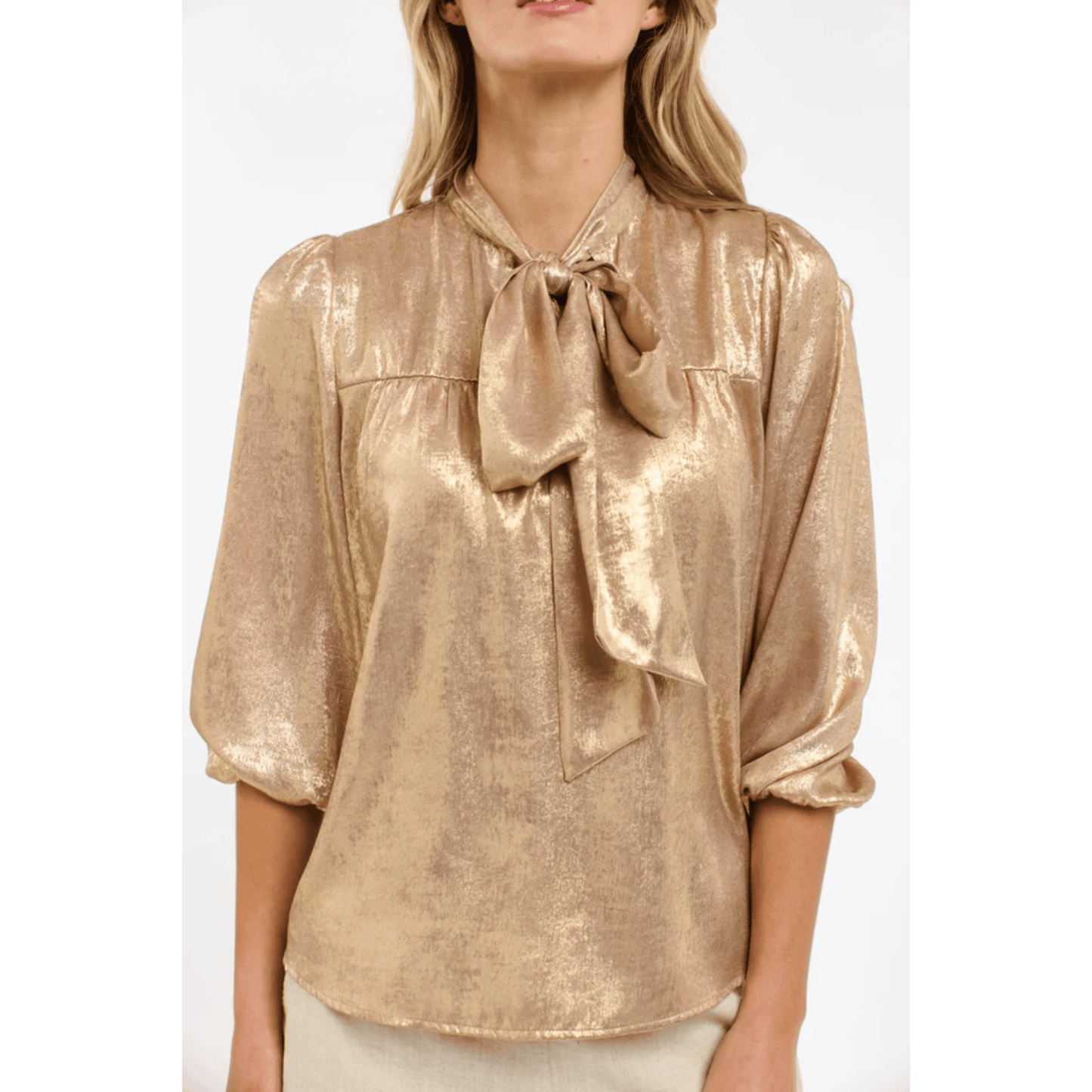 Summer Pussy Bow Blouse | Honey Gold