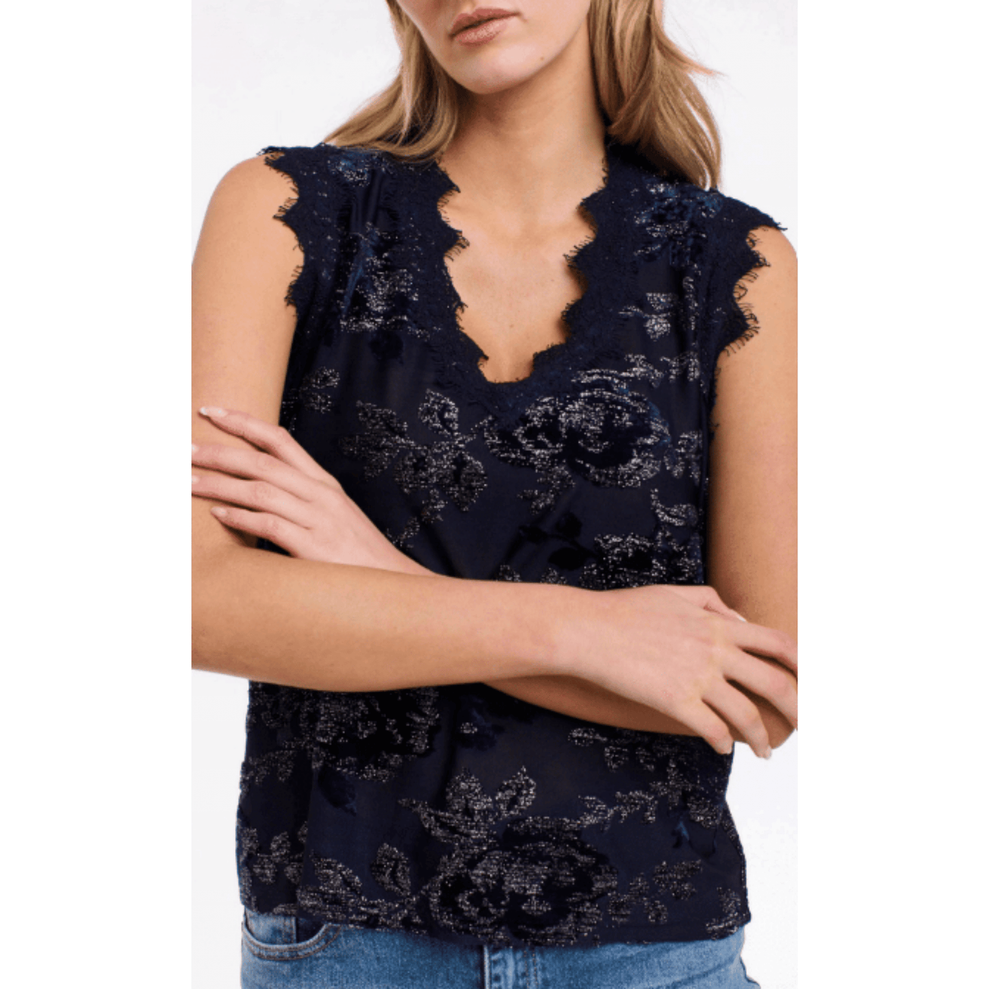 Maya Mesh V-Neck Tank Top | Midnight