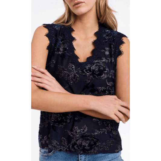 Maya Mesh V-Neck Tank Top | Midnight