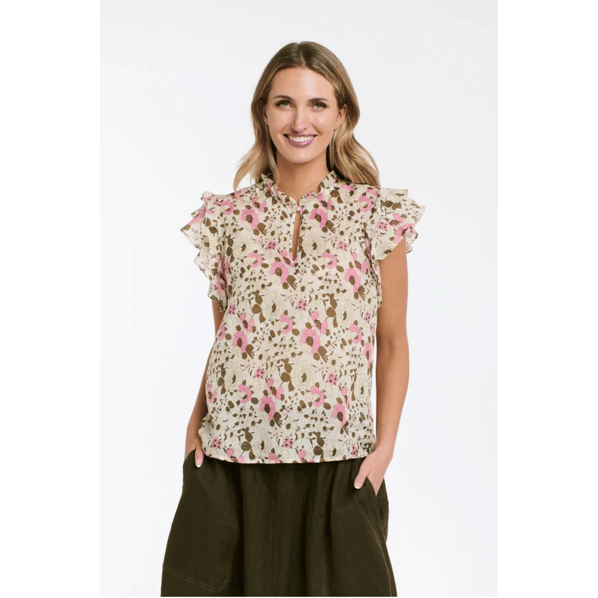 Greta Flutter Sleeve Top | Print | 365 Days