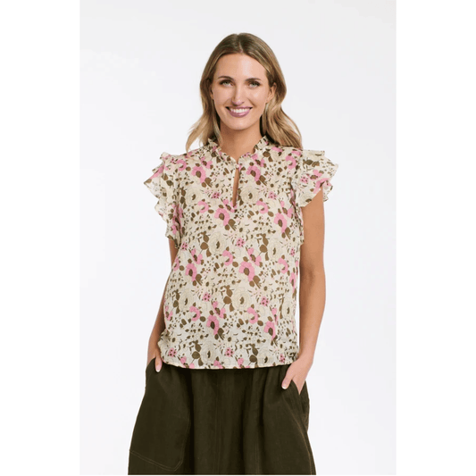 Greta Flutter Sleeve Top | Print | 365 Days