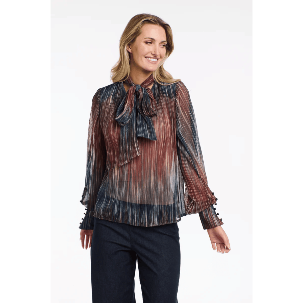 Violette Pussy Bow Top | Star Gazing Navy/Burgundy | 365 Days