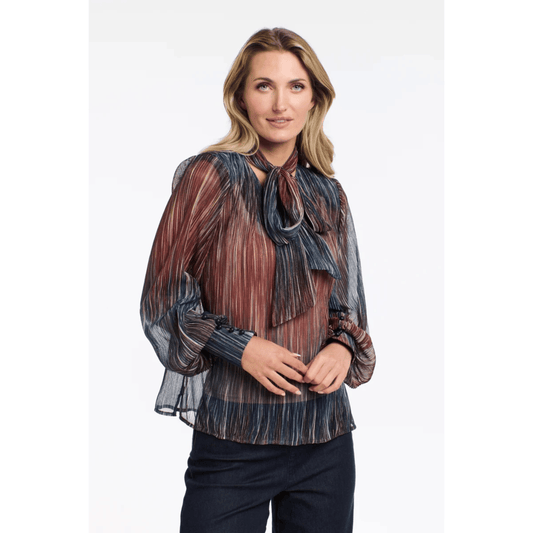 Violette Pussy Bow Top | Star Gazing Navy/Burgundy | 365 Days