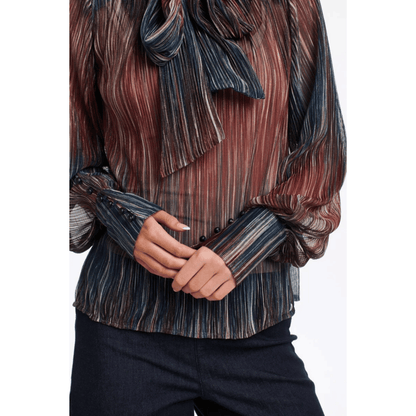 Violette Pussy Bow Top | Star Gazing Navy/Burgundy | 365 Days