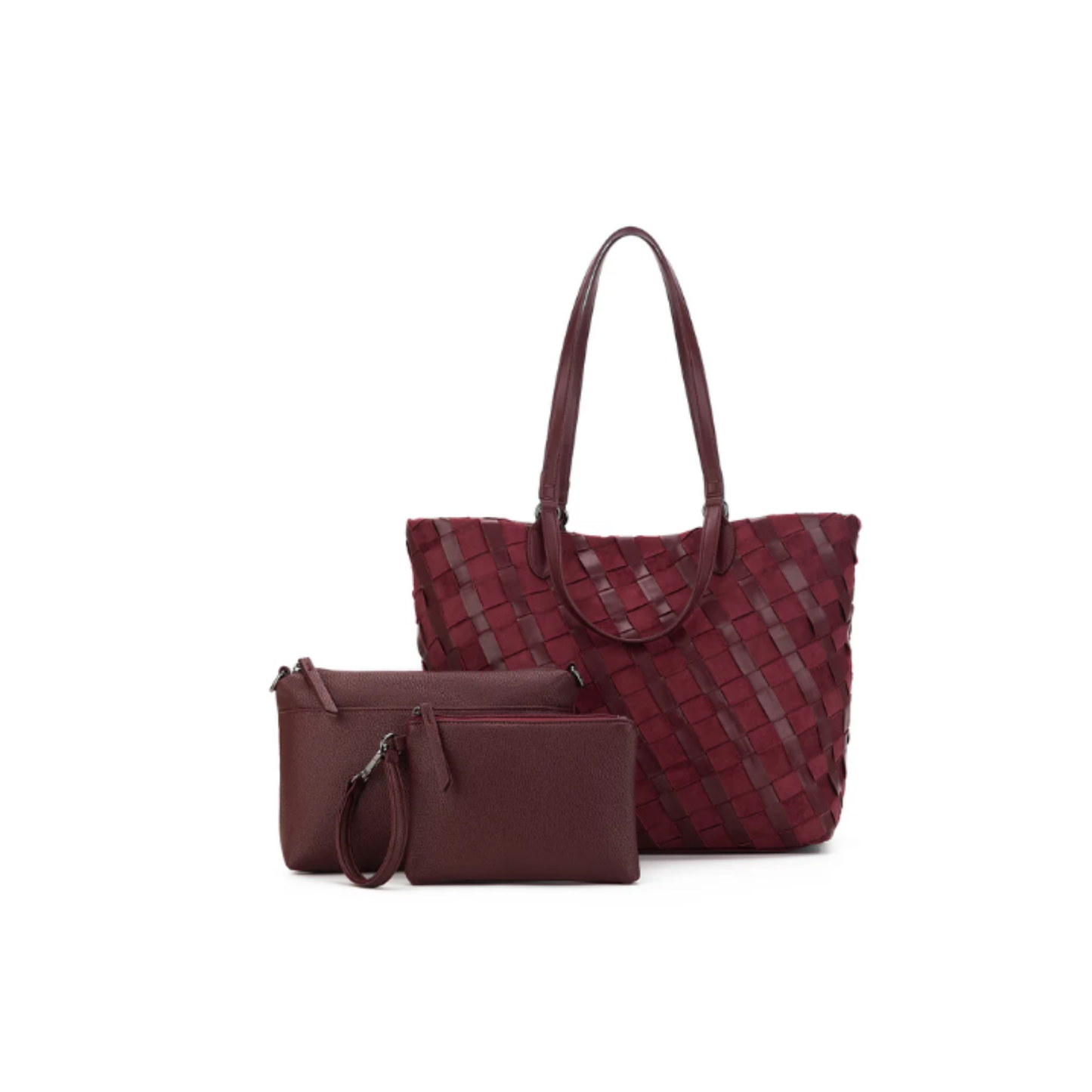 Lexington Handwoven 3Piece Handbag | Burgundy