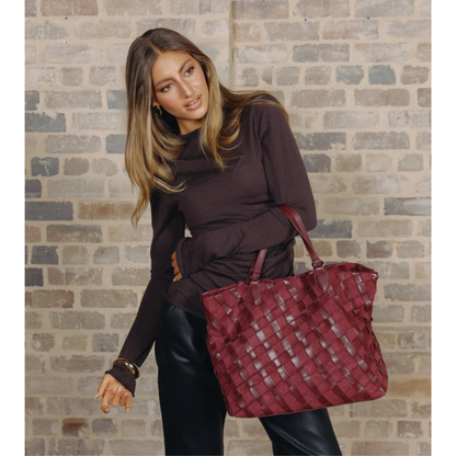 Lexington Handwoven 3Piece Handbag | Burgundy