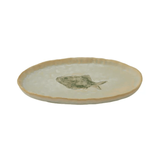 Riva Ceramic Fish Plate | Ivory/Green | PICKUP INSTORE ONLY