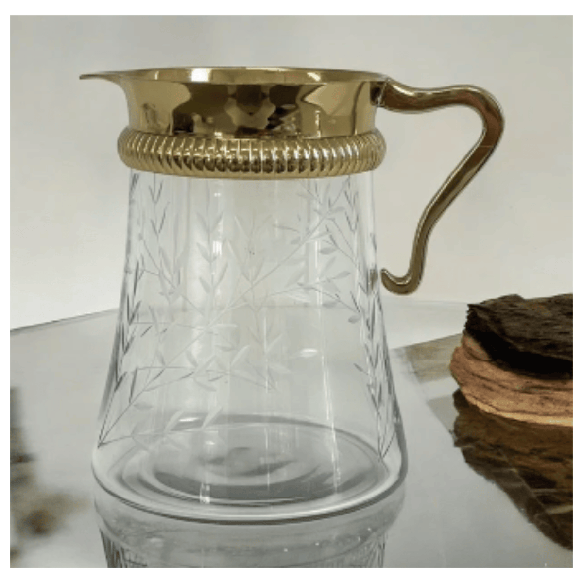 Camilla Etched Floral Glass Jug | Gold | PICK-UP INSTORE ONLY