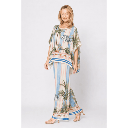 Palm Tree Pants | Cream/Celeste Stripe