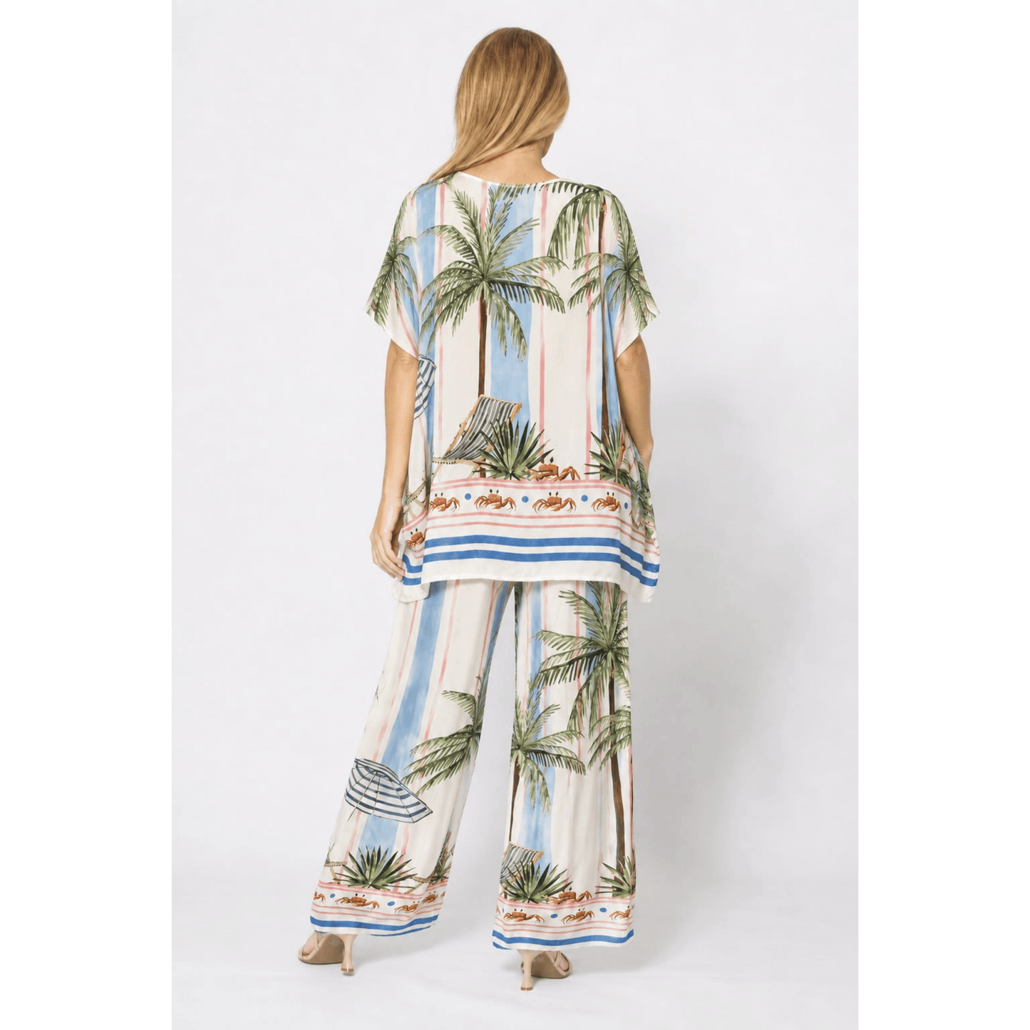 Palm Tree Pants | Cream/Celeste Stripe
