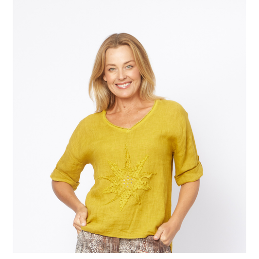 Girasole Linen Top | Mustard
