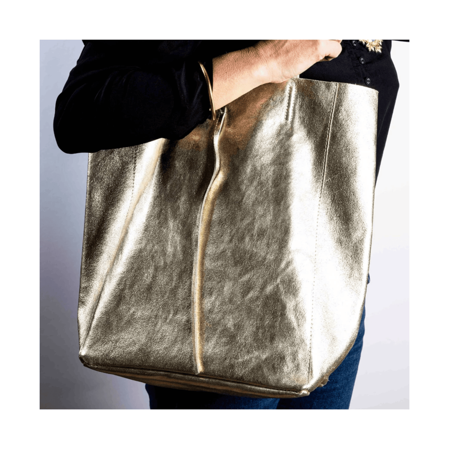 Louis - Leather Tote Bag | Metallic Gold | Maison Fanli