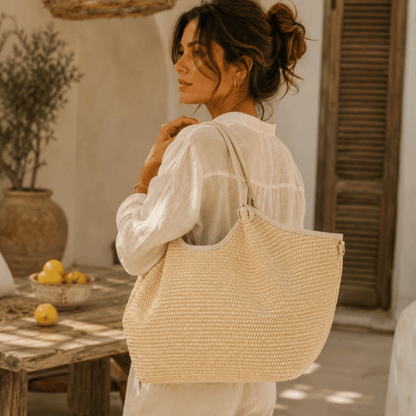 Hector Medium Raffia Handbag | Cream | Maison Fanli