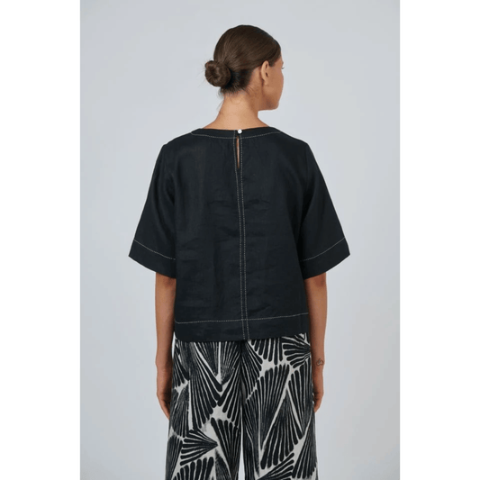Veronica Linen Top | Black