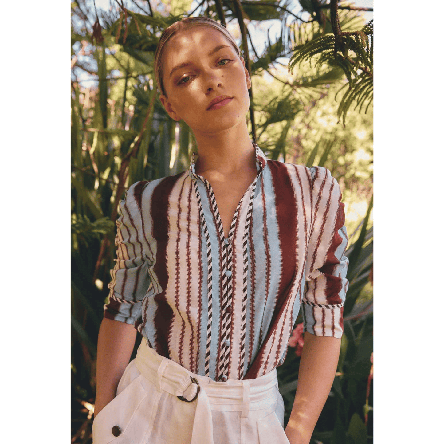 Calantha Contrast Trim Shirt | Iridescent Stripe - OnceWas