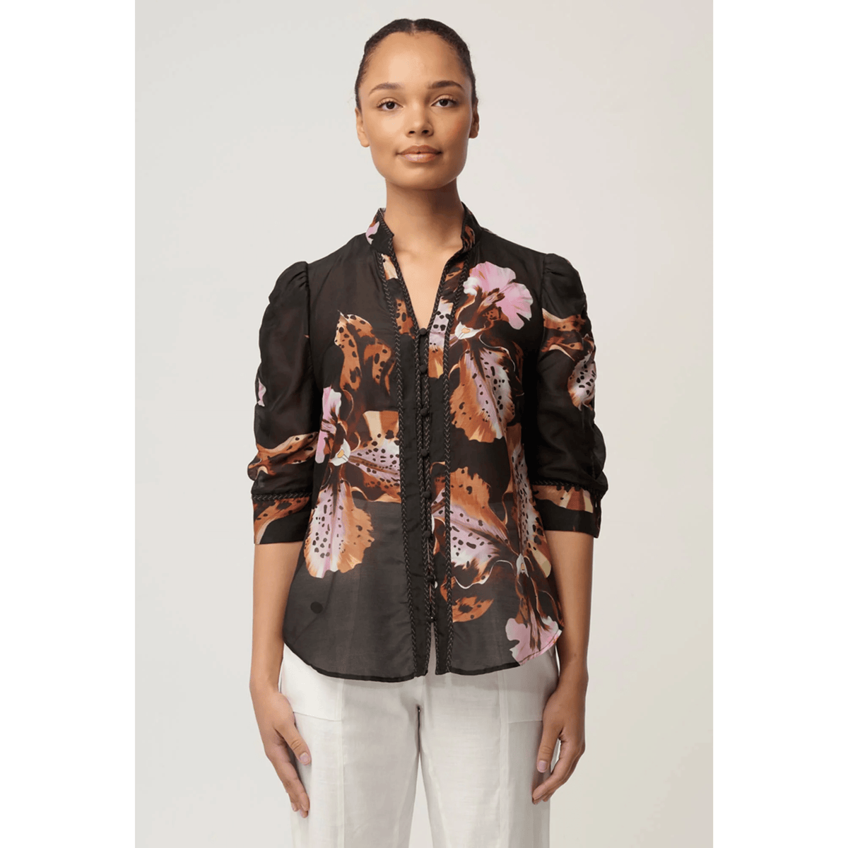 Calantha Contrast Trim Shirt | Sunset Orchid - OnceWas