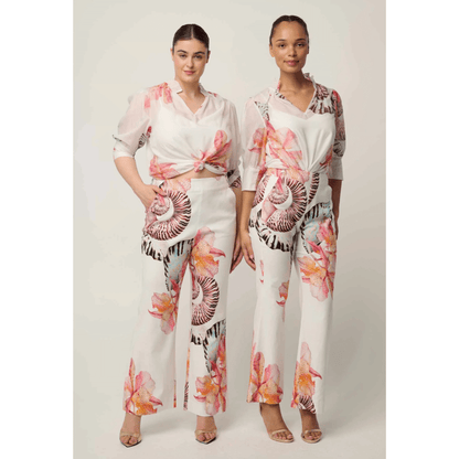 Oleander Cotton Silk Shirred Top | Nautilus Bloom | Once Was