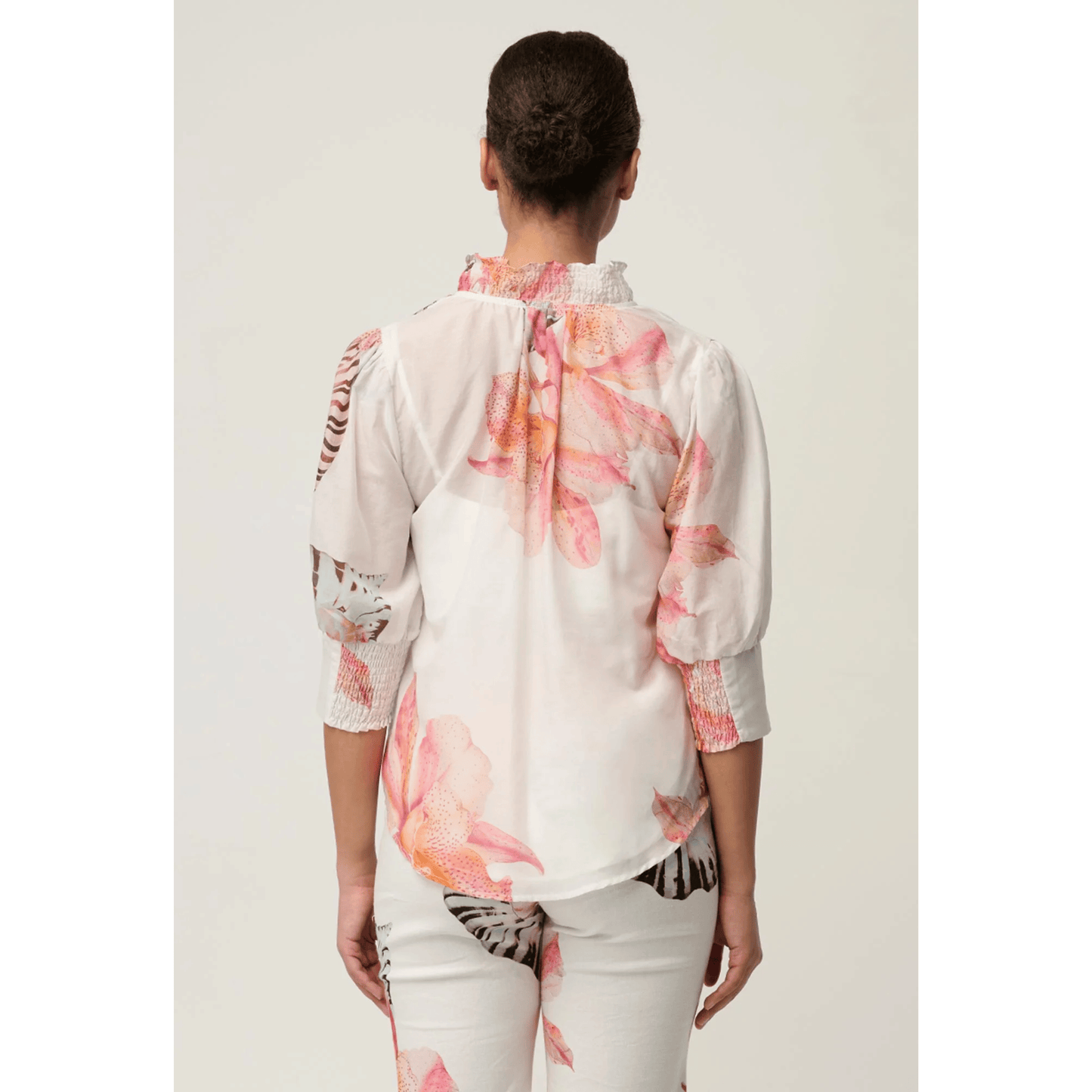 Oleander Cotton Silk Shirred Top | Nautilus Bloom | Once Was