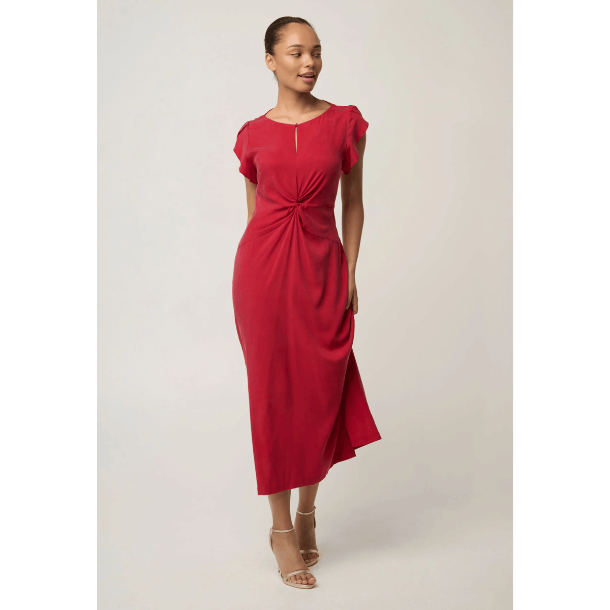 Geneva Twist Column Midi Dress | Dahlia Red | One Was