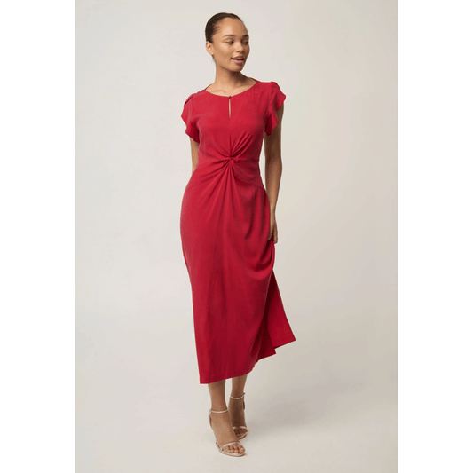 Geneva Twist Column Midi Dress | Dahlia Red | One Was