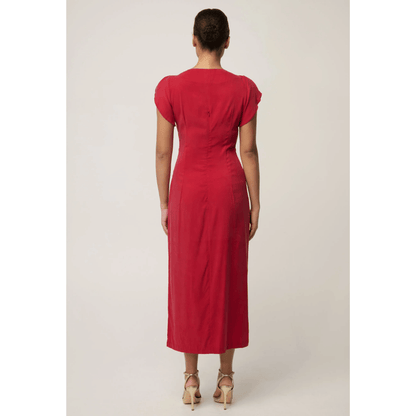 Geneva Twist Column Midi Dress | Dahlia Red | One Was