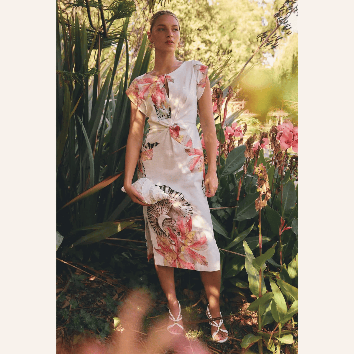 Geneva Stretch Linen Twist Column Dress | Nautilus Bloom | Once Was