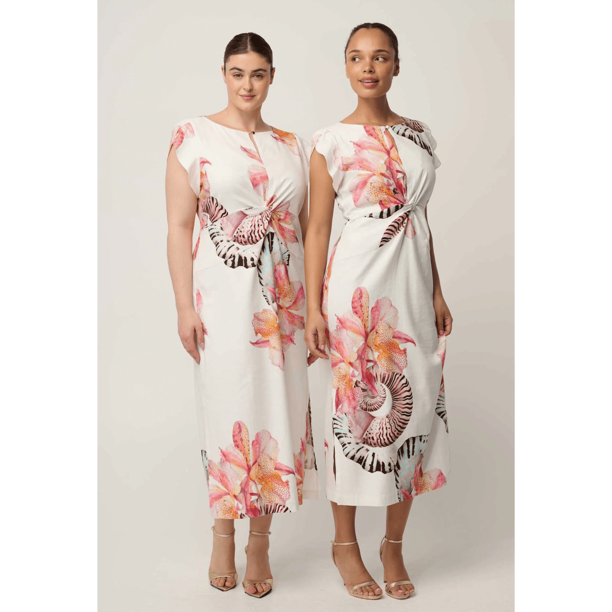 Geneva Stretch Linen Twist Column Dress | Nautilus Bloom | Once Was