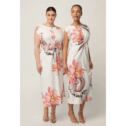 Geneva Stretch Linen Twist Column Dress | Nautilus Bloom | Once Was