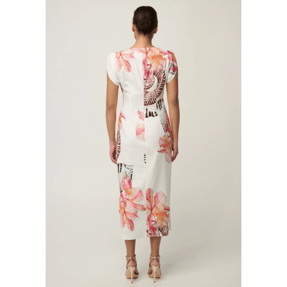 Geneva Stretch Linen Twist Column Dress | Nautilus Bloom | Once Was
