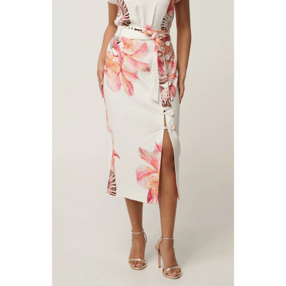 Adria Linen Detail Print Midi Skirt | Nautilus Bloom | Once Was