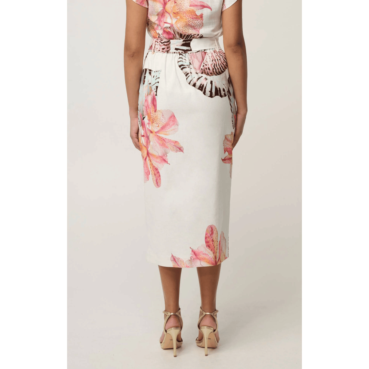 Adria Linen Detail Print Midi Skirt | Nautilus Bloom | Once Was