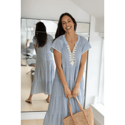 Camellia Maxi Dress | Blue/White