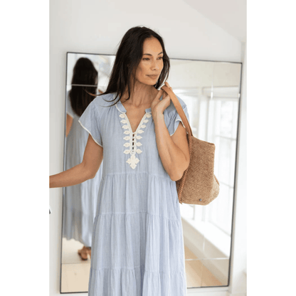 Camellia Maxi Dress | Blue/White
