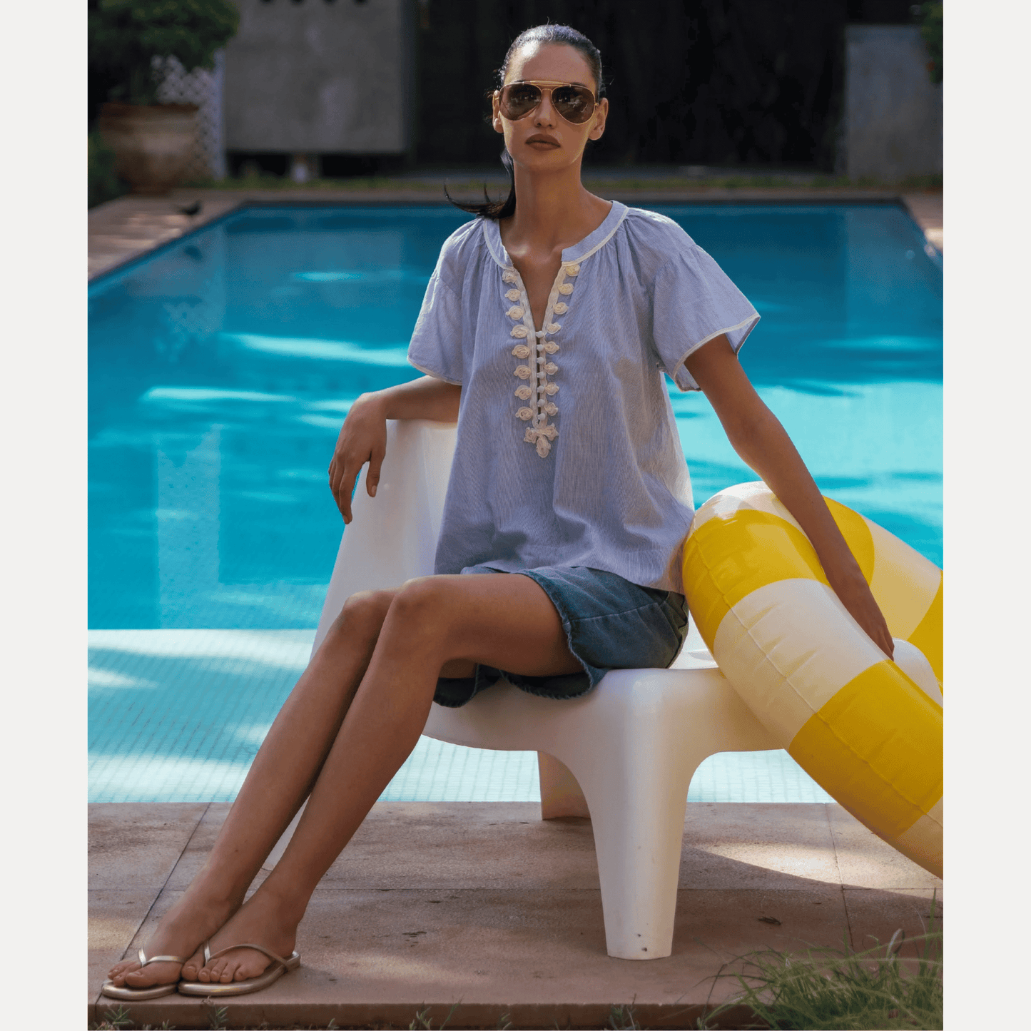 Clematis Stripe Top | Blue