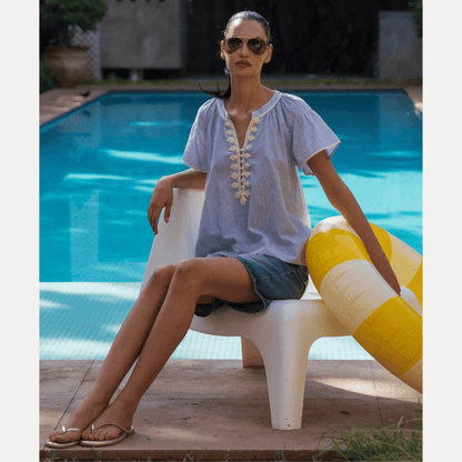 Clematis Stripe Top | Blue