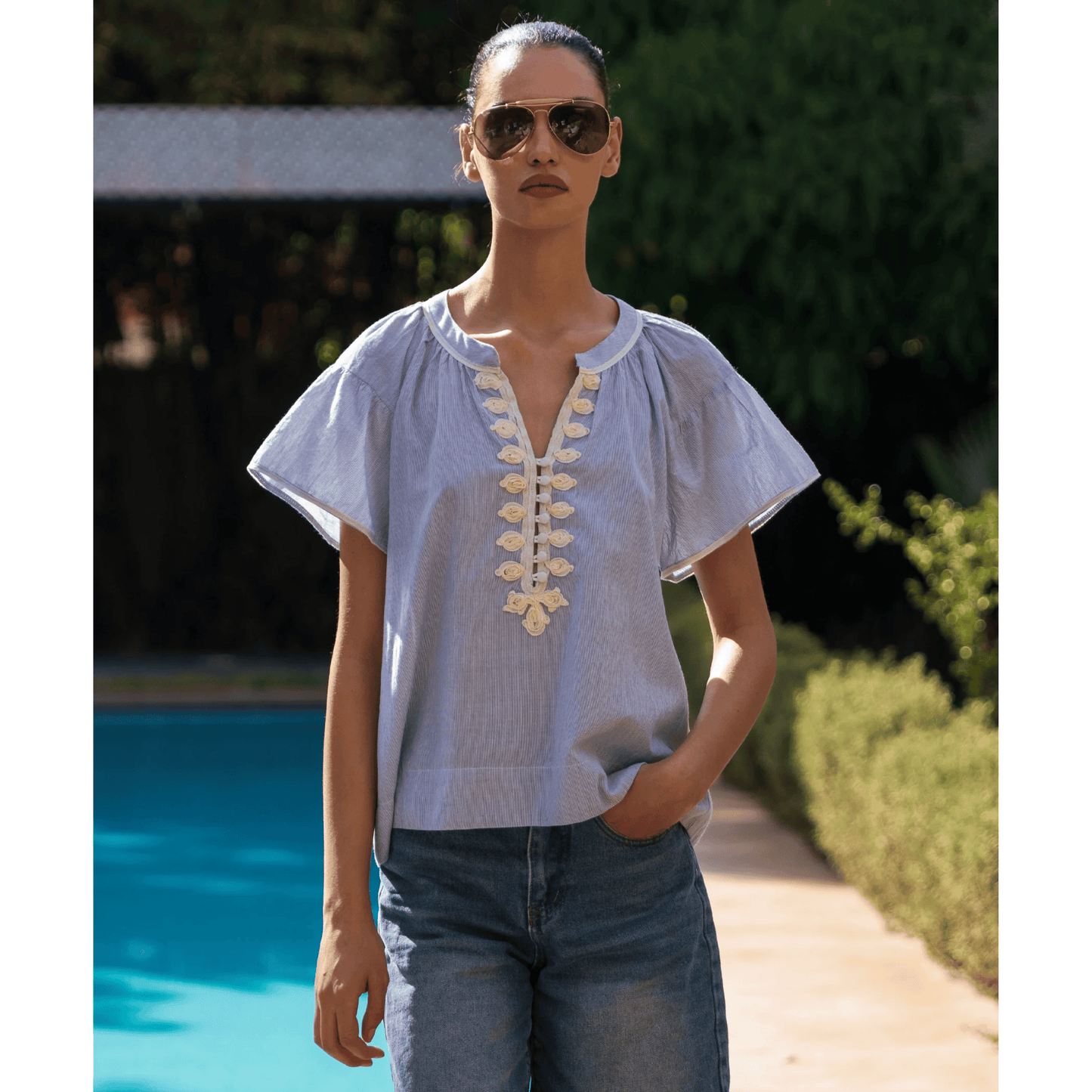 Clematis Stripe Top | Blue