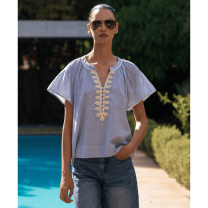 Clematis Stripe Top | Blue