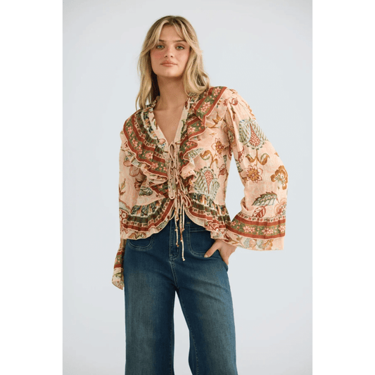 Carmen Frill Top | Wildflower Oasis | Talisman