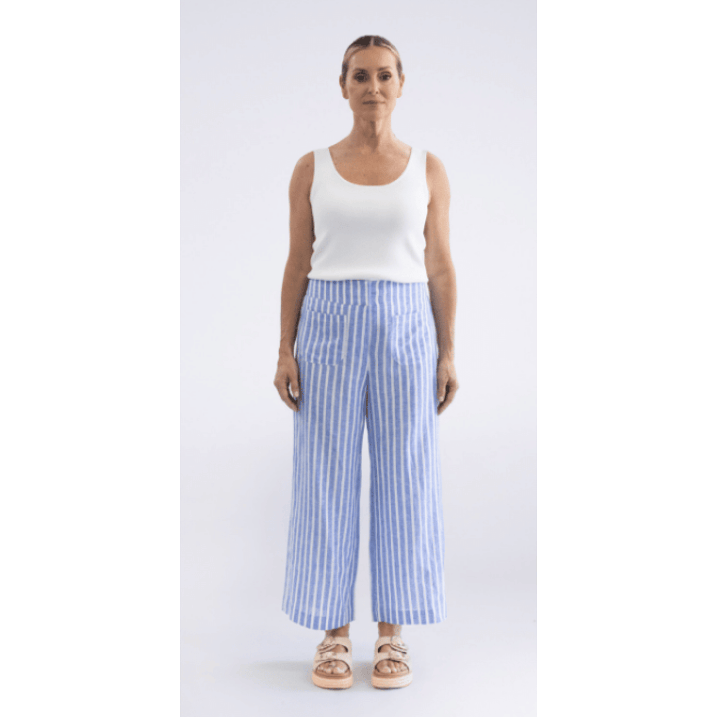 Amelia Stripe Wide Leg Pant | Cornflower Blue