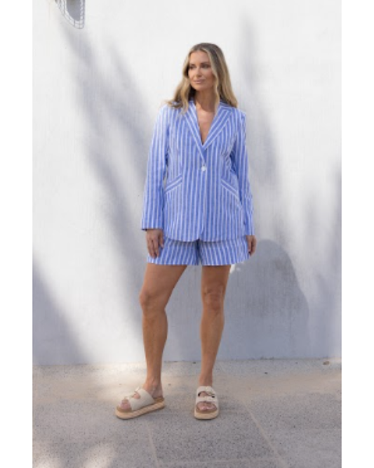 Amelia Stripe Blazer | Cornflower Blue
