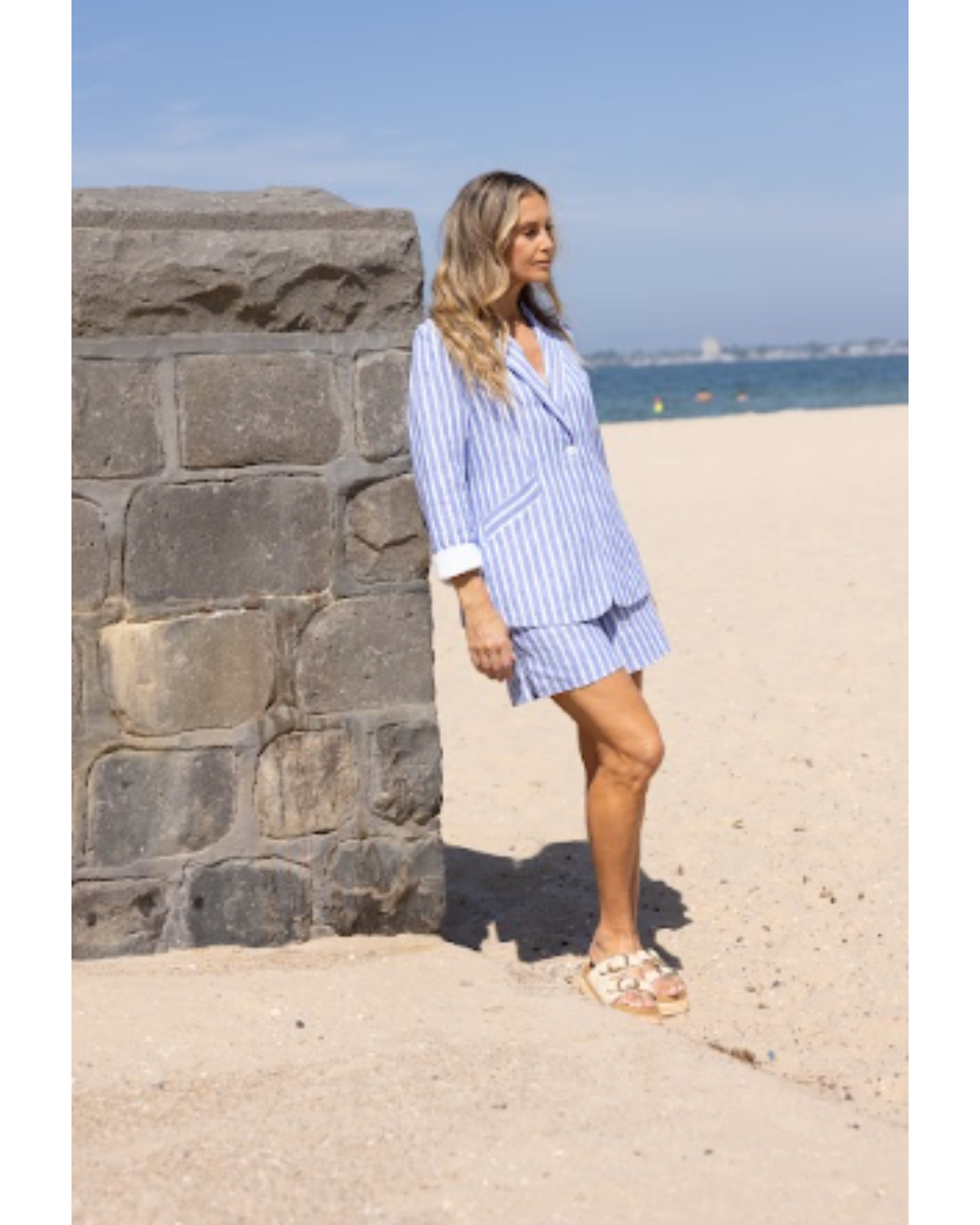 Amelia Stripe Blazer | Cornflower Blue