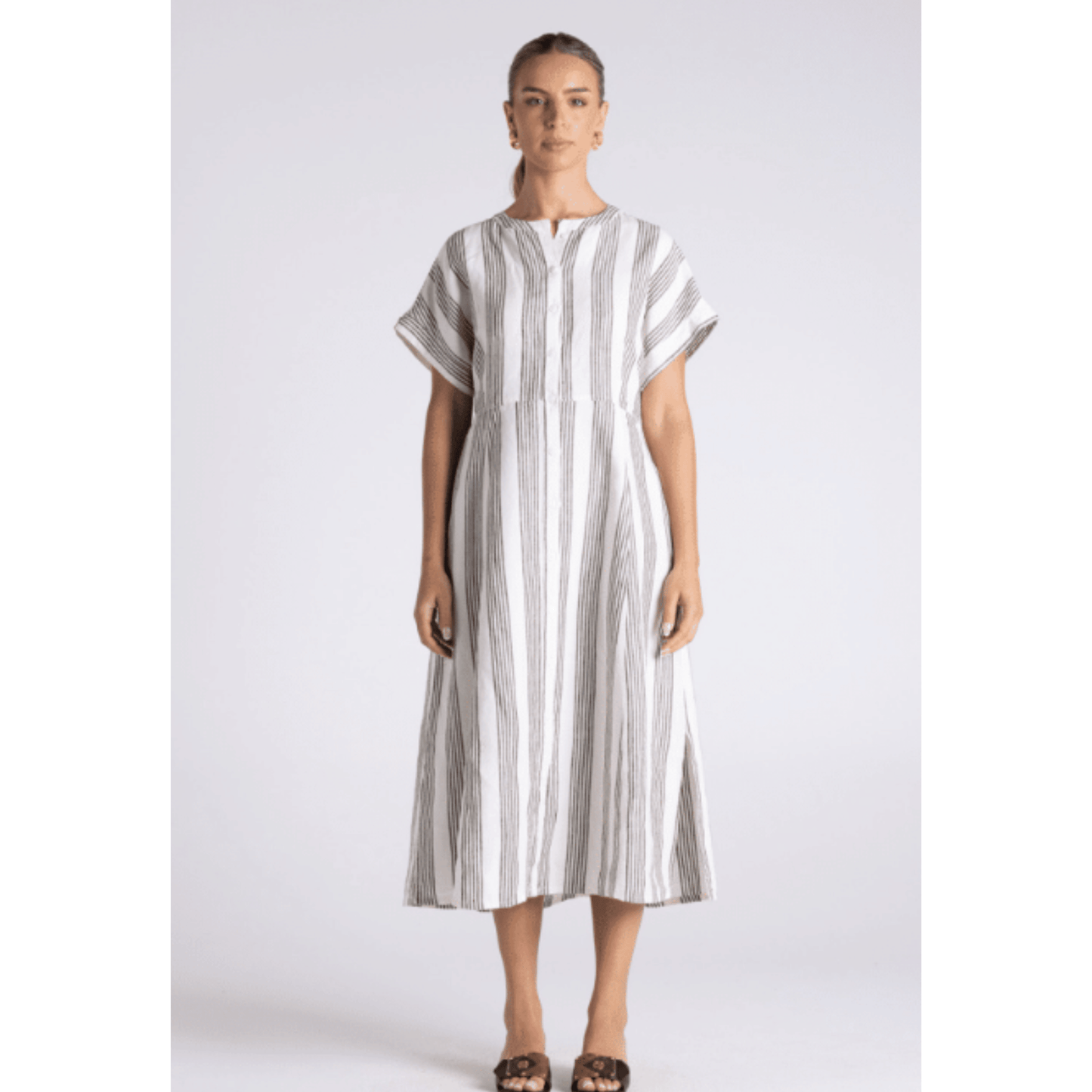 Mindy Stripe Midi Dress | Milk/Chestnut